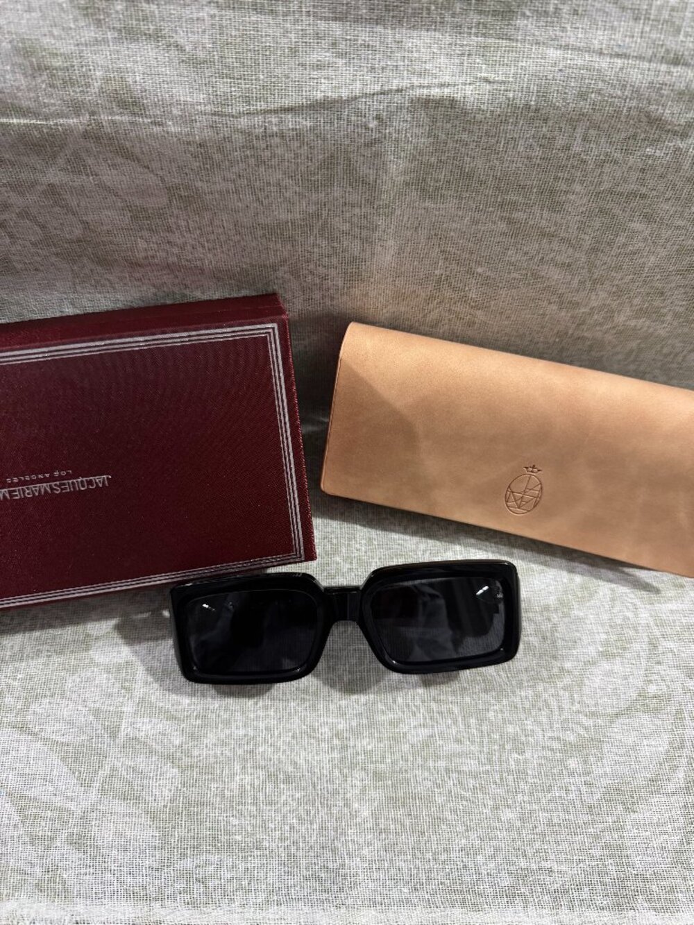 Jacques Marie Mage Black-Frame Narrow Rectangular Sunglasses